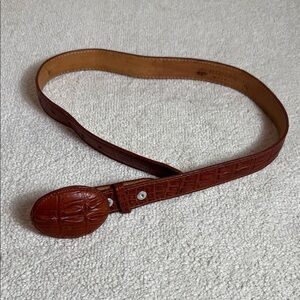 Cognac Leather Cowboy Belt Crocodile Rodeo Buckle Overlay-Size 30